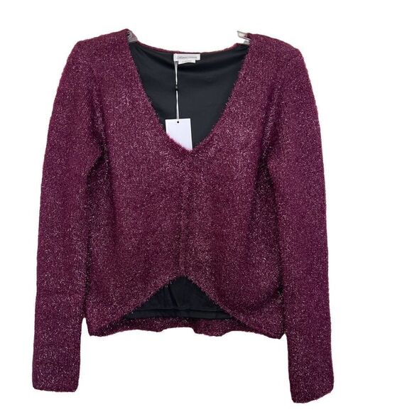 Lovers + Friends Gerona V-Neck High-Low Sweater in Magenta Glitter - Picture 2 of 8
